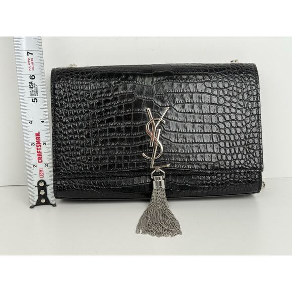 Saint Laurent Kate Tassel Croc-Embossed Leather Shoulder Bag in Black - Picture 16 of 16